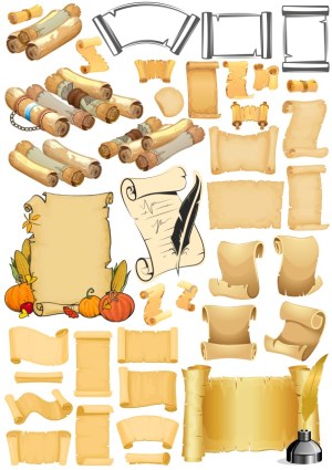 Collection of Various Scrolls and Ancient Paper Illustrated Vectors Free Vector