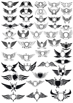 Collection of Winged Shield Emblems and Heraldic Badges Free Vector