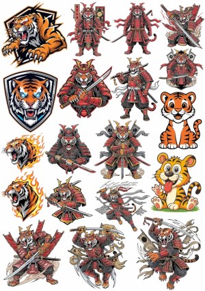 Tiger Samurai and Tiger Mascot Vector Collection Free Vector