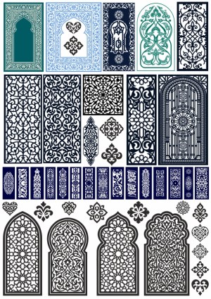 Ornate Islamic and Arabic Geometric Window and Panel Vector Designs Free Vector