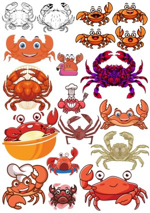 Collection of Colorful Crab and Crab Cartoon Vector Illustrations Free Vector
