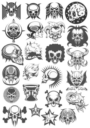 Set of 25 Black and White Skull and Gothic Vector Designs Free Vector