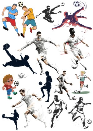 Dynamic Soccer Players in Various Styles and Poses Vector Set Free Vector