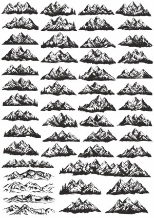 Collection of Black and White Mountain Range Vector Silhouettes Free Vector