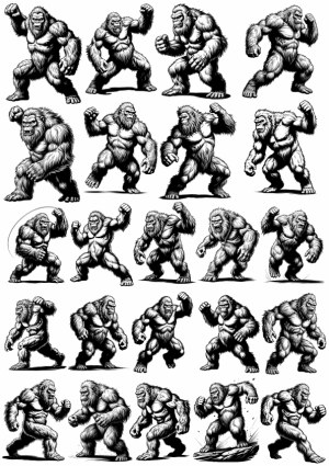 Set of Black and White Strong Gorilla Vector Illustrations Free Vector