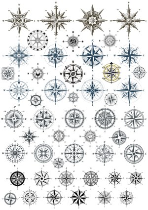 Collection of Vintage and Modern Compass Rose Designs Free Vector