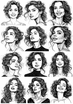 Hand Drawn Sketches of Women with Various Hairstyles and Expressions Free Vector
