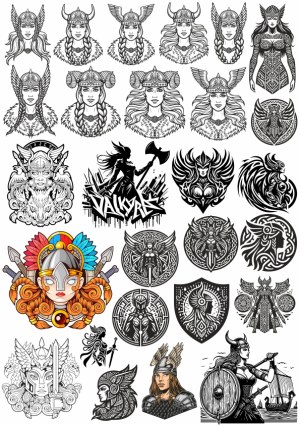 Valkyrie and Viking Warrior Vector Collection Free Vector