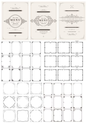 Vintage Menu Templates and Decorative Frame Borders Collection Free Vector