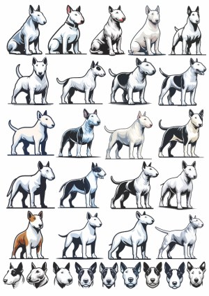 Collection of Bull Terrier Dog Vector Illustrations and Headshots Free Vector
