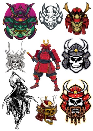 Samurai and Demon Warrior Vector Collection Free Vector