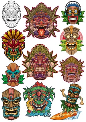 Collection of Colorful Tribal and Tiki Mask Vectors Free Vector