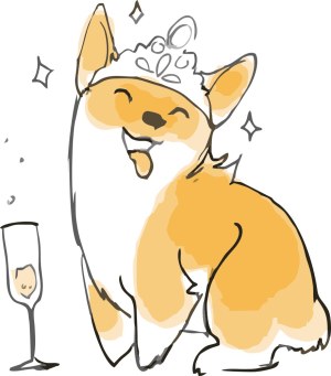 Cute Shiba Inu Dog Wearing Floral Crown with Champagne Glass Vector Free Vector