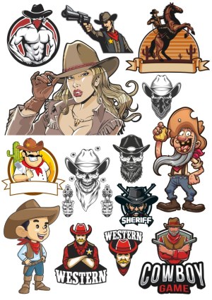 Wild West Cowboy and Western Theme Vector Illustrations Free Vector
