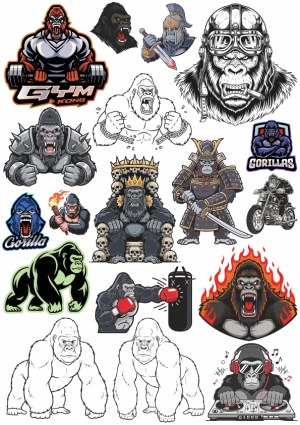 Gorilla and Gorilla-Themed Mascot and Character Vector Illustrations Free Vector