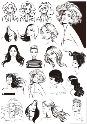 Vector Collection of Women's Hairstyle and Portrait Line Art Free Vector