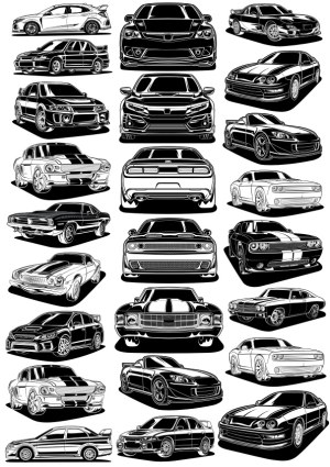 Collection of Classic and Modern Sports Cars Vector Illustrations Free Vector