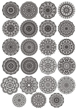 Set of 24 Intricate Black and White Mandala Vector Designs Free Vector