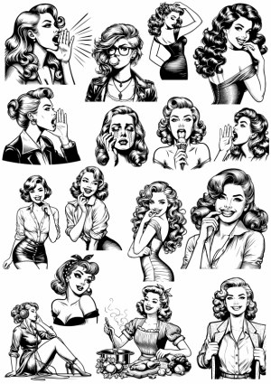 Vintage Women Expressive Portraits Collection Free Vector