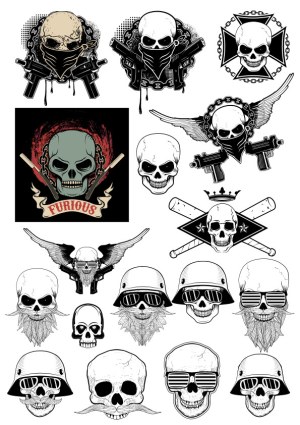 Skull and Weapon Tattoo Style Vector Collection Free Vector