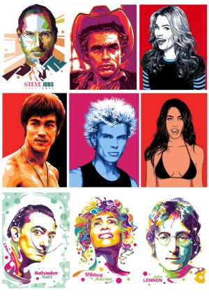 Colorful Vector Pop Art Portraits of Famous Personalities Free Vector
