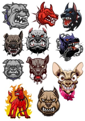 Aggressive Dog and Beast Heads Vector Collection Free Vector