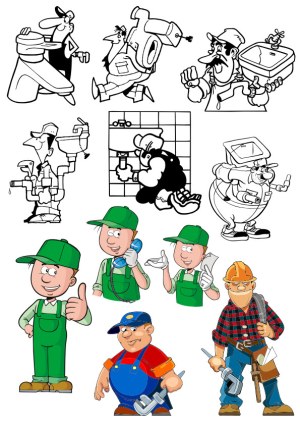 Cartoon Plumbers and Pipewrench Mechanics Vector Collection Free Vector