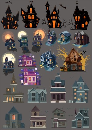Collection of Spooky Haunted House Vector Illustrations Free Vector