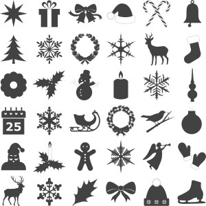 Black and White Christmas and Winter Holiday Icons Free Vector