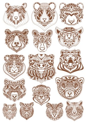 Intricate Brown Geometric Bear Head Vector Collection Free Vector