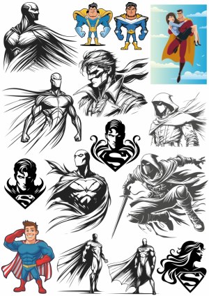 Superhero Vector Illustrations and Silhouettes Collection Free Vector