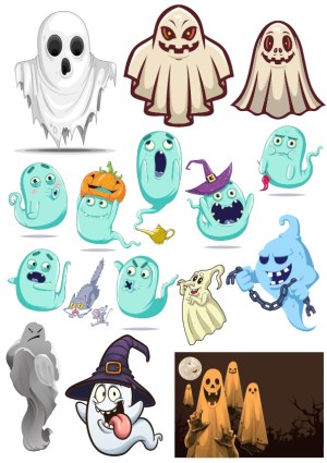 Cartoon Halloween Ghosts and Spirits Collection Free Vector