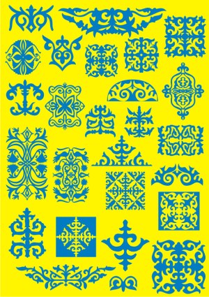 Decorative Blue Ornament Vector Patterns on Yellow Background Free Vector