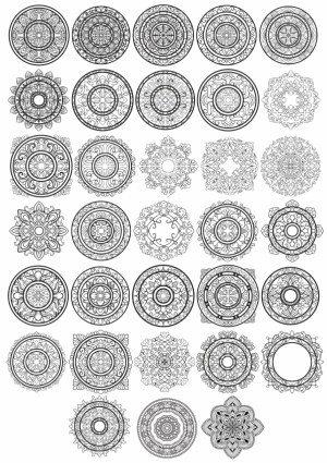 Set of 30 Intricate Black and White Mandala Ornament Vectors Free Vector