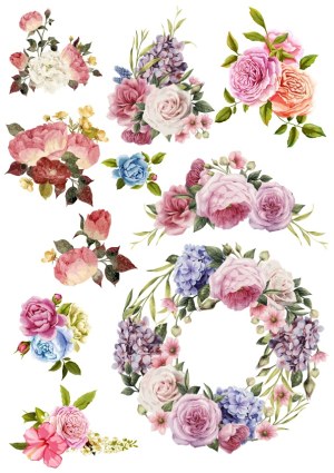 Vintage Floral Arrangements and Wreath Vector Set Free Vector