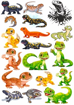 Collection of Colorful Cartoon and Realistic Gecko and Lizard Illustrations Free Vector