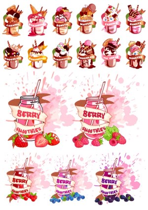 Assorted Dessert Milkshakes and Berry Smoothies Vector Set Free Vector