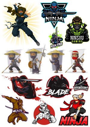 Ninja and Assassin Vector Illustrations and Gaming Logos Free Vector
