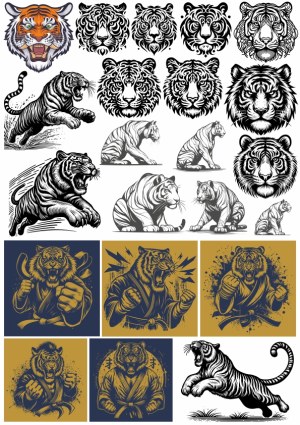 Tiger Illustrations and Line Art Collection Free Vector