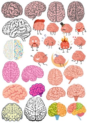 Various Brain Illustrations and Cartoon Brains with Emotions Free Vector