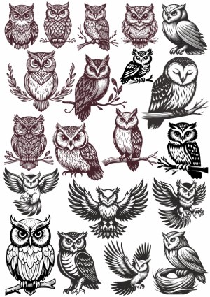 Detailed Hand-Drawn Owl Vector Collection Free Vector