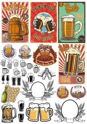 Vintage and Modern Beer Glasses and Labels Vector Collection Free Vector
