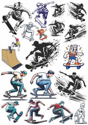 Collection of Skateboarders Performing Tricks in Various Styles Free Vector