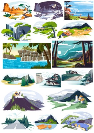 Collection of Diverse Vector Landscape and Nature Scenes Free Vector