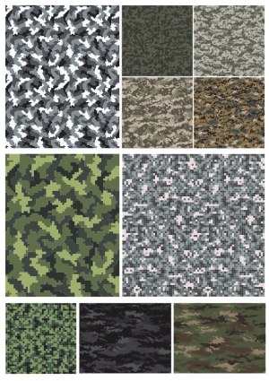 Collection of Digital Camouflage Patterns in Various Styles and Colors Free Vector