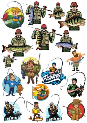Set of Fishermen and Fishing Scenes Vector Illustrations Free Vector