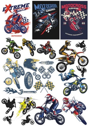 Motocross Racing Vector Collection with Riders and Equipment Free Vector