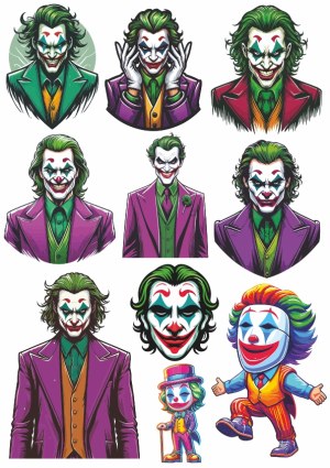 Set of Joker Character Vector Illustrations in Various Styles Free Vector