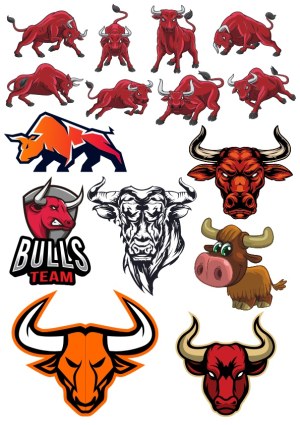 Collection of Bull and Bull Head Vector Illustrations Free Vector