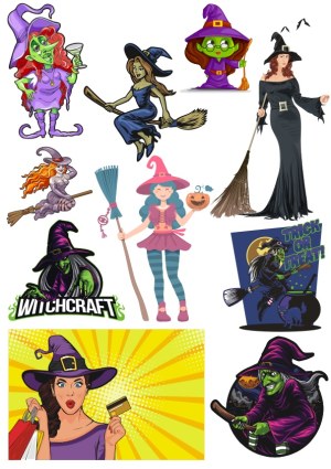 Halloween Witch Characters Set Vector Illustrations Free Vector